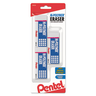 Pentel Hi-Polymer Block Eraser, White, 3